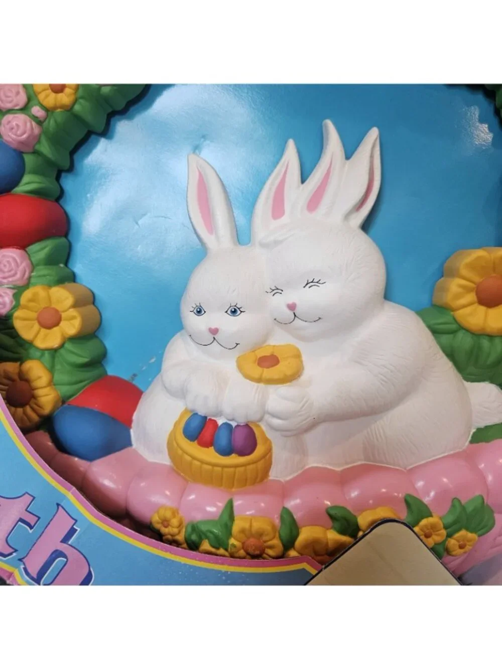 Vtg 90s Easter Wreath Eggs Bunnies Plastic By Empire 17